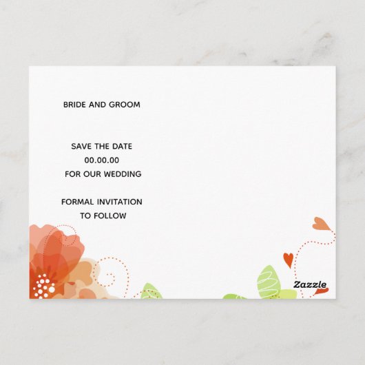 Oranje etherbloemen bruiloft Save the Date Briefkaart (Achterkant)