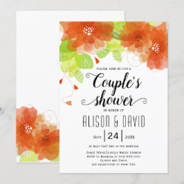 Oranje etherbloemen trouwparen douchen kaart