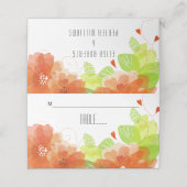 Oranje etherische bloemen bloemenbruiloft escort k plaatskaartje (Buitenkant ongevouwen)