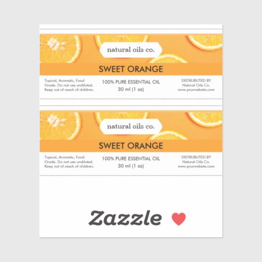 Oranje etherische oliën geur flesetiket sticker (Vel)