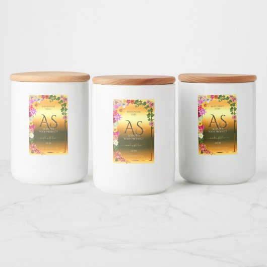 Oranje Etiket Kleurrijke bloemen en Initialen (Flessen)