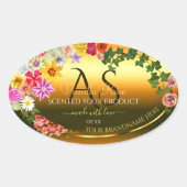 Oranje Etiket Kleurrijke bloemen en Initialen (Voorkant)