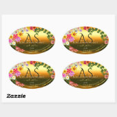 Oranje Etiket Kleurrijke bloemen en Initialen (Vel)