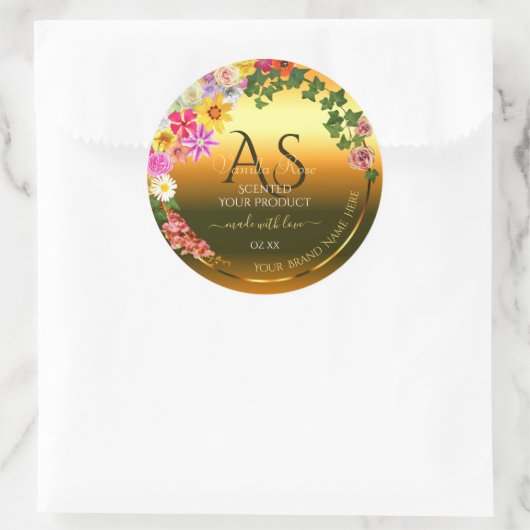 Oranje Etiket Kleurrijke bloemen en Initialen (Tas)