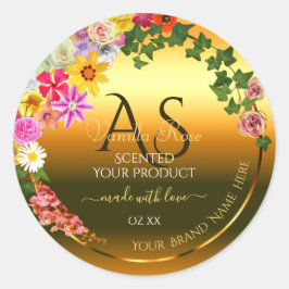 Oranje Etiket Kleurrijke bloemen en Initialen