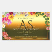 Oranje Etiket Kleurrijke bloemen en Initialen (Voorkant)