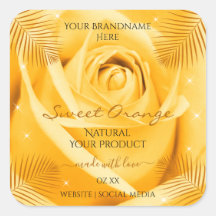 Oranje etiketten van Rozen met palmbladeren