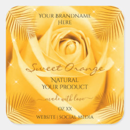 Oranje etiketten van Rozen met palmbladeren