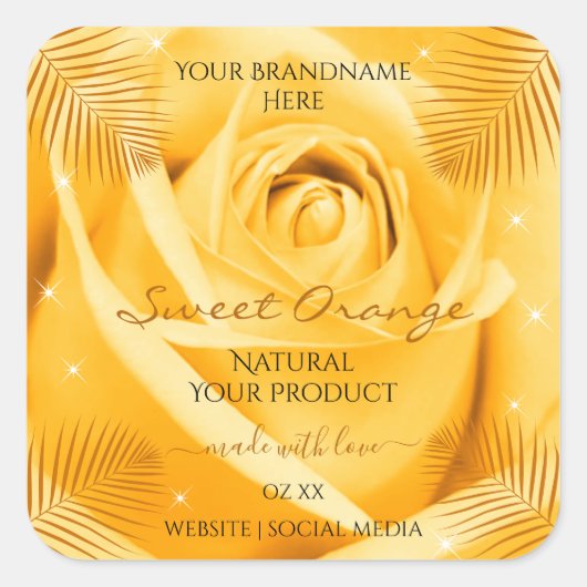 Oranje etiketten van Rozen met palmbladeren (Voorkant)