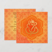 Oranje etnische Damask Gold Ganesh Indiase bruilof Kaart (Voorkant / Achterkant)
