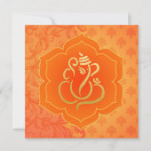 Oranje etnische Damask Gold Ganesh Indiase bruilof Kaart (Voorkant)