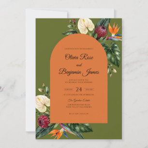 Oranje Exotische Tropische Eucalyptus Bruiloft Kaart
