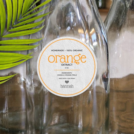 Oranje extract gepersonaliseerd bottellabel ronde sticker