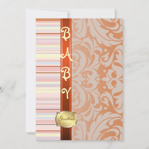 Oranje Fanciful Pinstripe Baby shower Uitnodiging