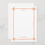 Oranje Fantasie Lint Strik Met de Hand Getekende R Bedankkaart (Voorkant / Achterkant)