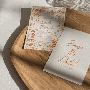 Oranje Fantasievolle Getekende Bloemetuin Save The Date