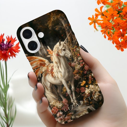 Oranje Feathered Fairy Unicorn Fantasy iPhone 16 Hoesje