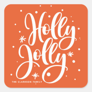 Oranje feestdag Holly Jolly Hand Lettered Vierkante Sticker