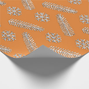 Oranje Feestdagen met kerstboomgaarden Snowflakes Cadeaupapier