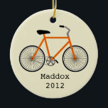 Oranje fiets gepersonaliseerde versiering keramisch ornament<br><div class="desc">Een versiering met een afbeelding van een oranje fiets.  Personaliseer met jouw naam onder de fiets.</div>