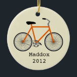 Oranje fiets gepersonaliseerde versiering keramisch ornament<br><div class="desc">Een versiering met een afbeelding van een oranje fiets.  Personaliseer met jouw naam onder de fiets.</div>