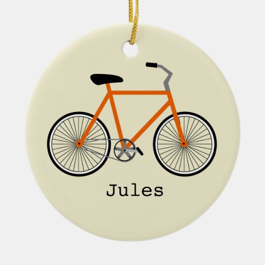 Oranje fiets gepersonaliseerde versiering keramisch ornament (Voorkant)
