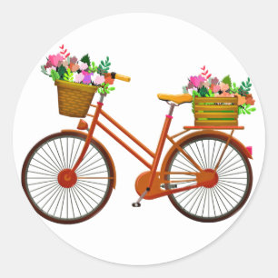 Oranje fiets met mand bloemen - Sticker