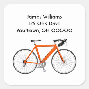 Oranje fiets op wit vierkante sticker