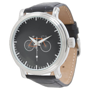 Oranje fiets op zwart horloge