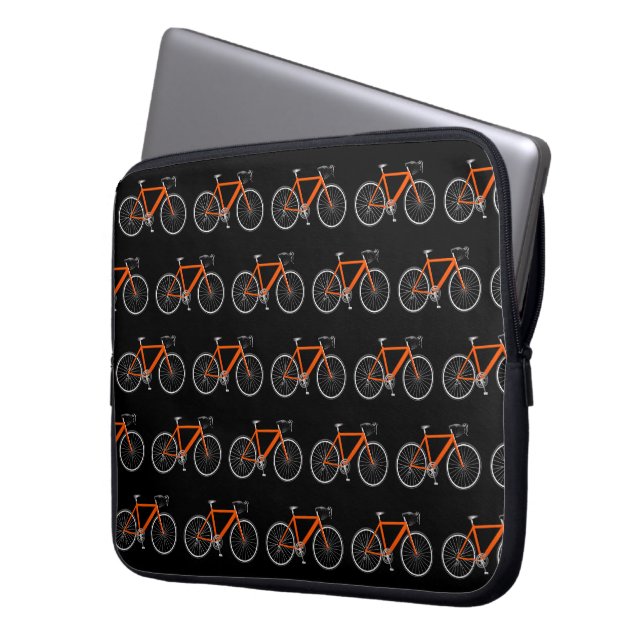 Oranje Fiets Op Zwart Laptop Sleeve (Voorkant Links)