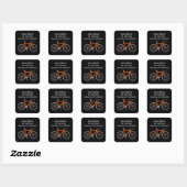 Oranje fiets op zwart vierkante sticker (Vel)