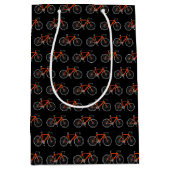Oranje fiets op zwarte, middelgrote cadeautas (Voorkant)