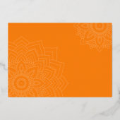 Oranje fijn gouden mandala bruiloft folie uitnodiging (Achterkant)