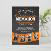 Oranje Filmstrip Chalkboard Afstudeerder Aankondig Kaart (Staand voorkant)