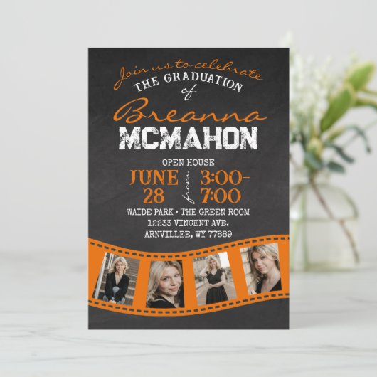 Oranje Filmstrip krijtbord Afstuderen Kaart (Staand voorkant)