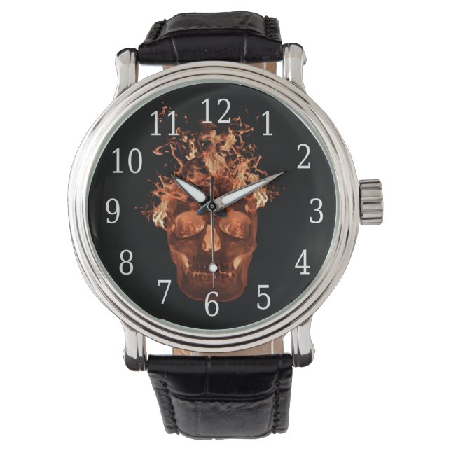 Oranje Fire Skull Watch Horloge (Voorkant)