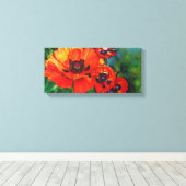 Oranje Flamboyant gekleurde oosterse papavers Canvas Afdruk (Insitu (Houten vloer))