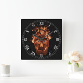 Oranje Flaming Skull Square Roman Numeras Clock Vierkante Klok (Huis)