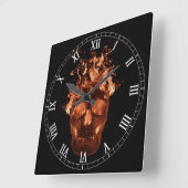 Oranje Flaming Skull Square Roman Numeras Clock Vierkante Klok (Hoek)