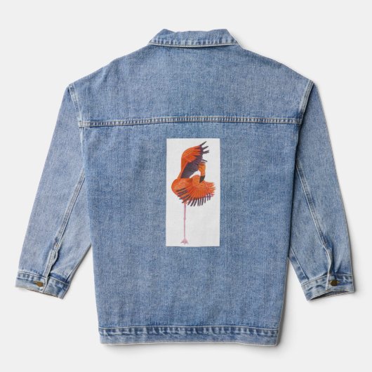 Oranje flamingo in danshouding denim jacket (Achterkant)