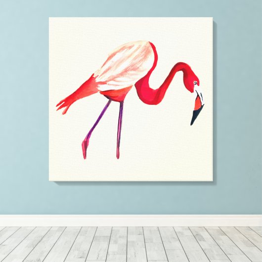 Oranje flamingo waterverf vogelkunst canvas afdruk (Insitu (Houten vloer))