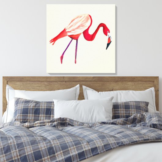 Oranje flamingo waterverf vogelkunst canvas afdruk (Insitu (Slaapkamer))
