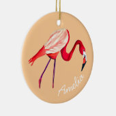 Oranje flamingo waterverf vogelkunst keramisch ornament (Rechts)