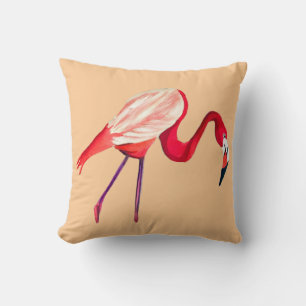 Oranje flamingo waterverf vogelkunst kussen