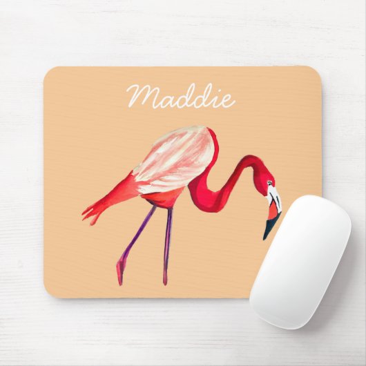 Oranje flamingo waterverf vogelkunst muismat (Met muis)