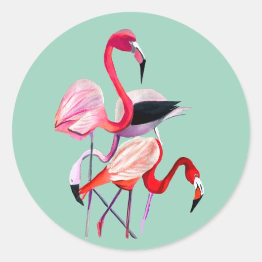 Oranje flamingo waterverf vogelkunst ronde sticker (Voorkant)