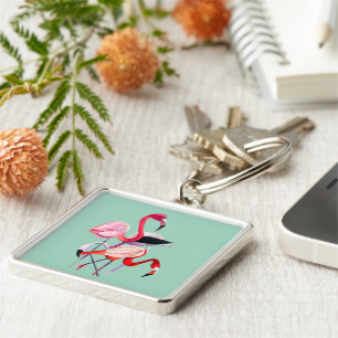 Oranje flamingo waterverf vogelkunst sleutelhanger