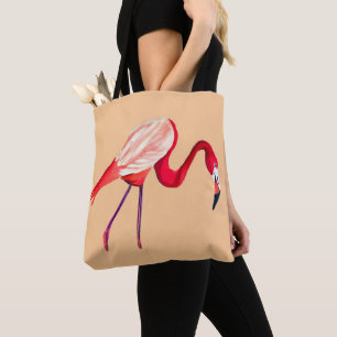 Oranje flamingo waterverf vogelkunst tote bag