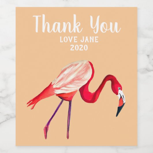 Oranje flamingo waterverf vogelkunst wijn etiket (Enkel label)