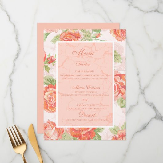 Oranje flat-menu met floreel roos menu (Voorkant / Achterkant in situ)